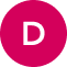 Ein weißer Buchstabe "D" steht mittig auf einem runden rosa Hintergrund.