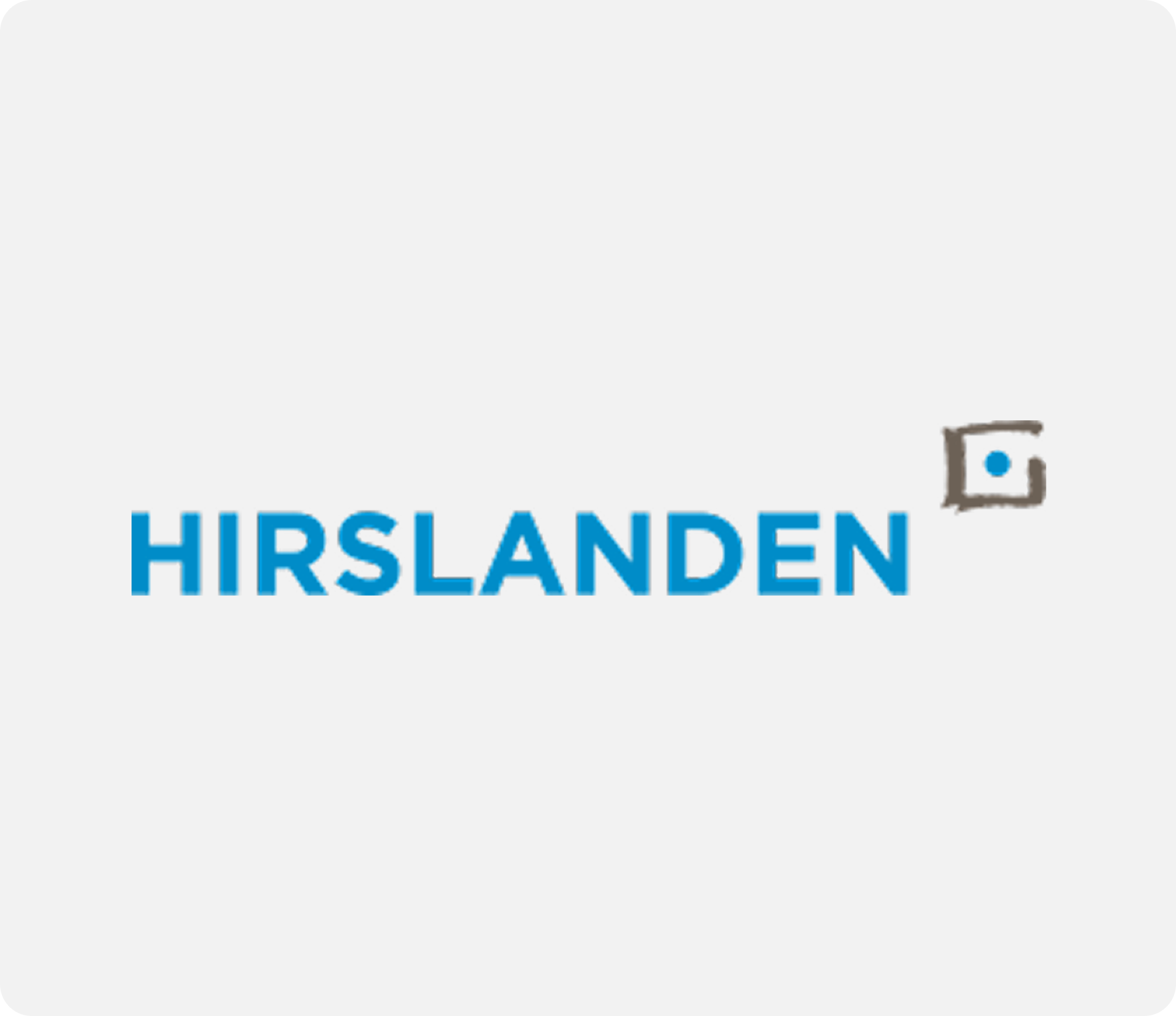 Hirslanden-Logo mit "HIRSLANDEN" in blauer Schrift und einem kleinen abstrakten quadratischen Symbol auf der rechten Seite.